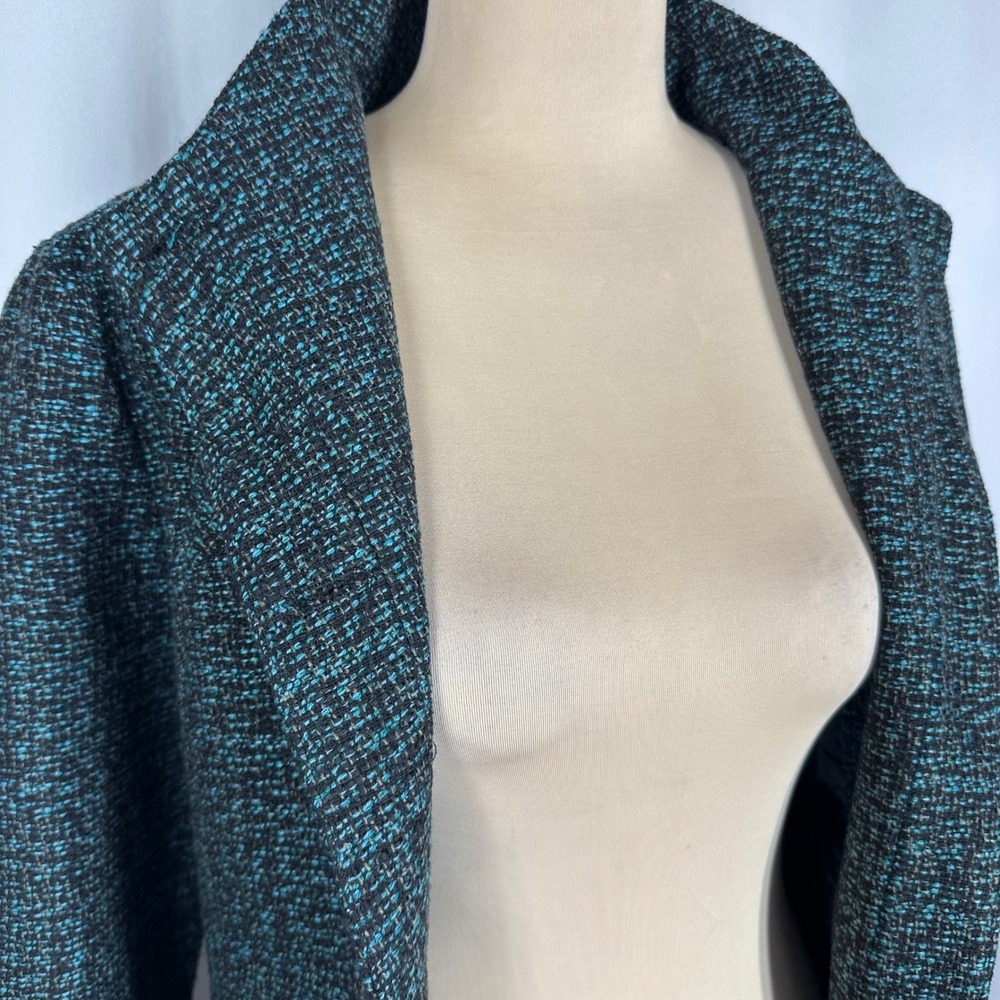 Milena Nicole Collection Teal Black Tweed Belted Jacket Coat Size 10 NWOT - Picture 10 of 15